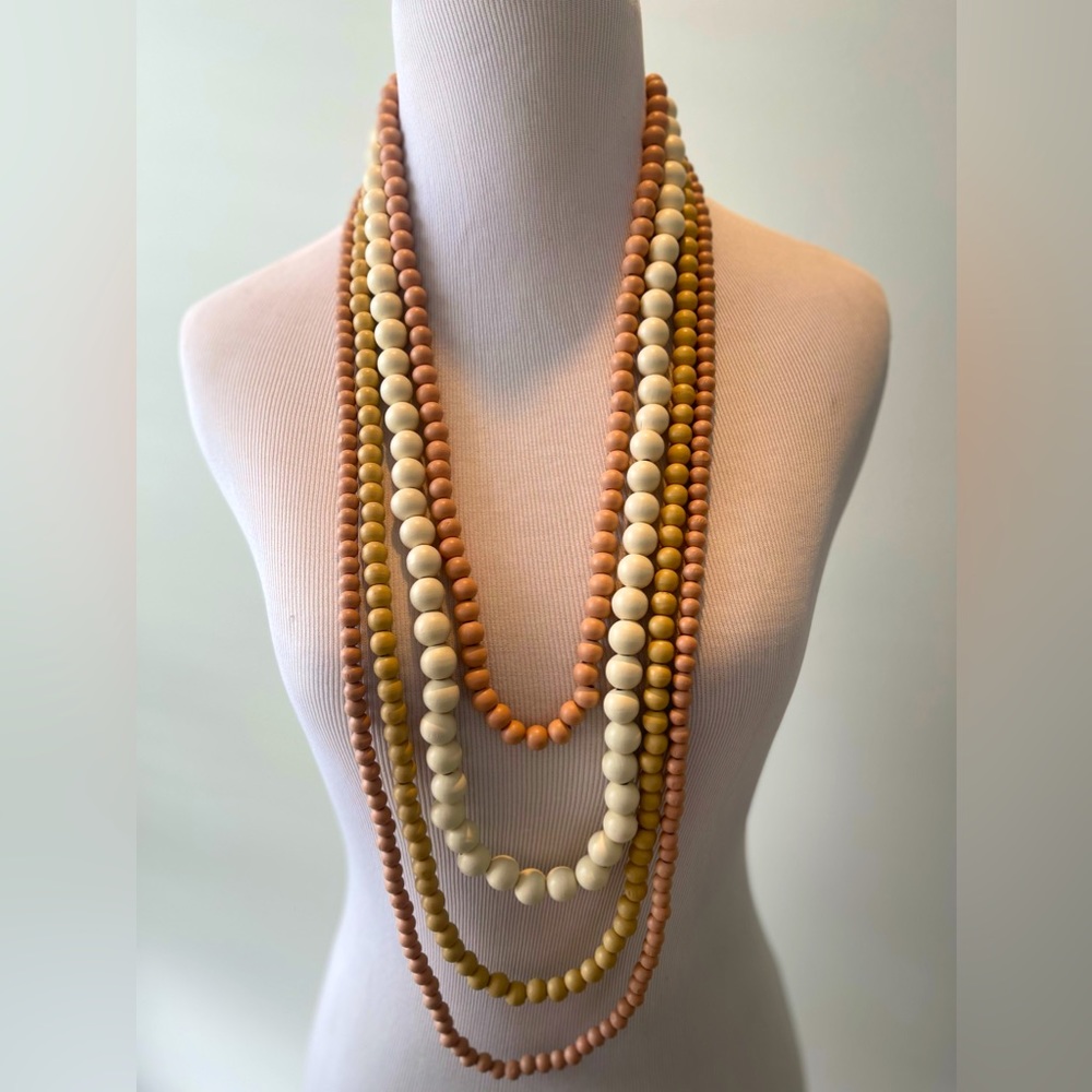 4 strand wood necklace Blush and Ivory tones